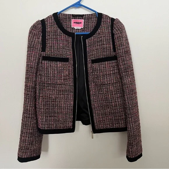 Kate Spade Puff Sleeve Tweed Jacket in Pink Plaid - Picture 4 of 11